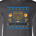 thumbnail image 3 of Inktastic Happy Hanukkah Sweater Style Design with Menorah and Dreidel Long Sleeve T-Shirt, 3 of 4