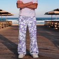 thumbnail image 5 of Men's Camo Cargo Pants Casual Elastic Drawstring Waist wide Leg Pants Lightweight Outdoor Hiking Relaxed Fit trousers with Multi Pockets Light Purple M, 5 of 7