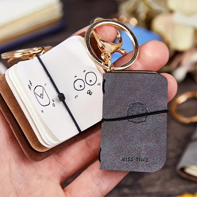 3Pcs Soft Leather Mini Ledger, Vacemry Study Season Mini Leather Ledger, Portable Notebook Keychain Pendant, Creative Backpack Hanging Accessory for Journaling, Note Taking, Gift Giving, Home Office