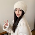 thumbnail image 4 of LinYooLi Autumn And Winter Knitted Rabbit Hair Hats Female Versatile Loose Faces, Small Sun -Protective Ear, Big Head Circumference Baotou Knitted Cap, 4 of 9
