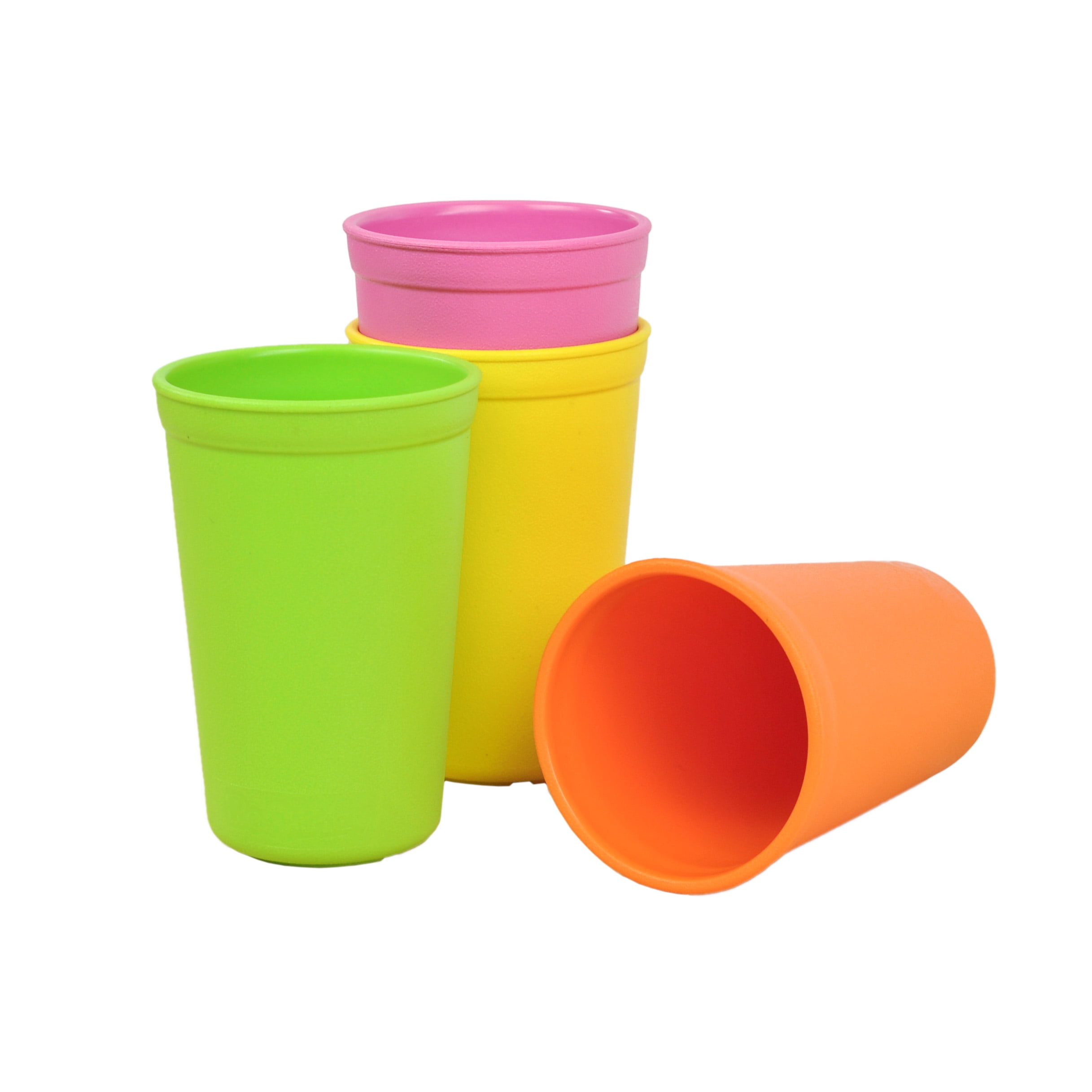 12 Small Cups Lids Straws 12 Oz Mix Pink Yellow Lime Orange Mfg in USA No BPA 
