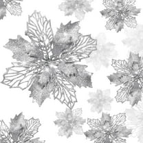 XEAZON 16 Pcs Christmas Glitter Flower, 6.3 inch Christmas Silver Glitter Hollow Leaf, Artificial Poinsettia Flowers Tree Ornaments, Festival Xmas Decor for Wedding Christmas Party Home Decoration