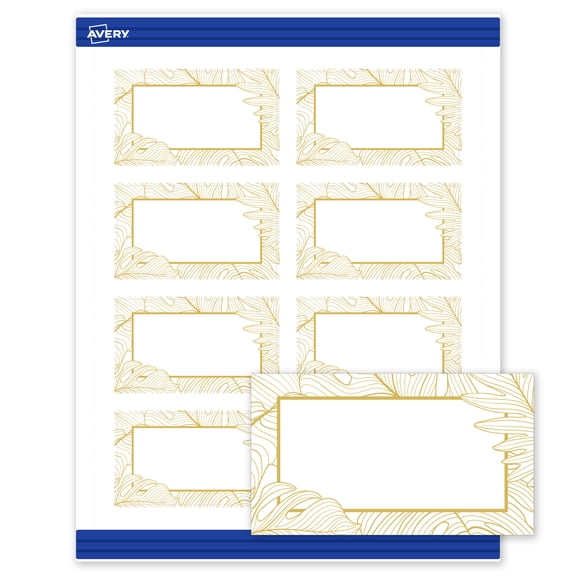 Avery Rectangle Business Cards, Gold Florals, 2" x 3.5"