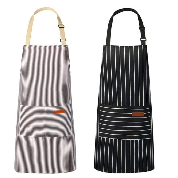 VALOME Paquete de 2 Delantales de Cocina, Delantal para Cocinar con 2 Bolsillos, Delantales de Chef con Correa Ajustable para el Cuello Unisex para Hombres y Mujeres (NEGRO y MARRÓN)