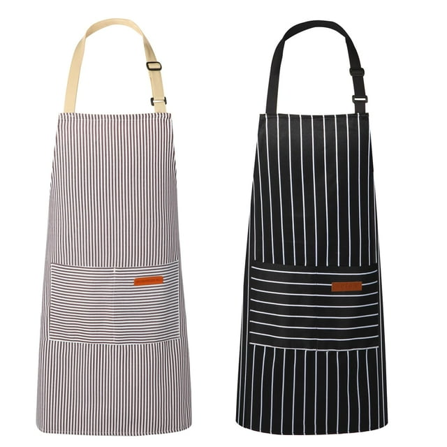 VALOME Paquete de 2 Delantales de Cocina, Delantal para Cocinar con 2 Bolsillos, Delantales de Chef con Correa Ajustable para el Cuello Unisex para Hombres y Mujeres (NEGRO y MARRÓN)