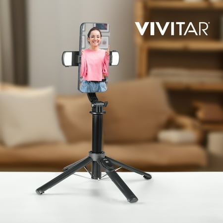 Vivitar Selfie Stick Tripod with Quad LED Lights & Wireless Remote, Black