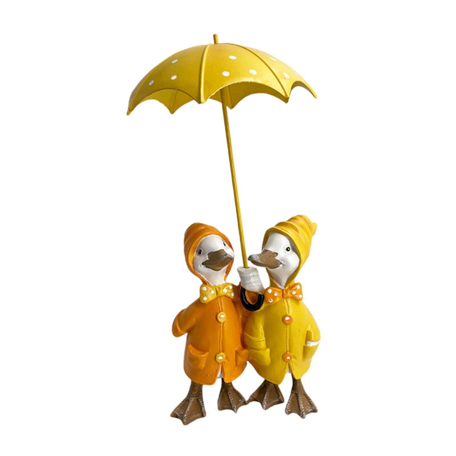 simhoa Duck Holding Umbrella Statue Garden Decor Centerpiece Creative, Resin Figurine Animal Sculpture for Yard, Lawn Garden Outdoor Double Duck
