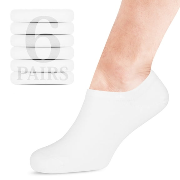 HUGH UGOLI Men Bamboo No Show Socks | Non Slip Invisible Liner Socks | Soft, Thin & Seamless Low Cut Socks | White|Shoe Size 8-11| 6 Pairs