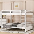 thumbnail image 3 of Harper & Bright Designs Queen over Queen Wooden Bunk Bed with Ladder and Guardrails, Queen Size Bunk Beds with Slats Support, White, 3 of 11