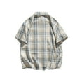 thumbnail image 3 of Vetsdori Big and Tall T-Shirts for Men Beige Short Sleeve Button Button up Plaid Summer Trendy Fashion Mens Shirts, 3 of 8