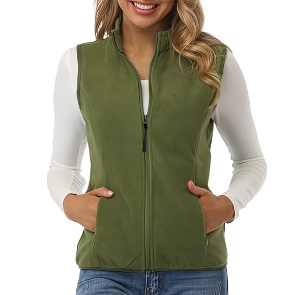 EGNMCR Sleeveless Hoodless Casual Outwear & Jackets Women's Large Size Double Pocket Sleeveless Elegant Cardigan Jacket Sleeveless Hoodless Casual Coat/Jacket Women polyester jacket