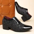 thumbnail image 6 of Men's Patterned Patent Leather Lace Up Chunky Heel Dress Oxford Shoes Comfortable Patckwork Cap Pointed Toe Derby Shoes for Party Wedding Formal Event Office Business Work, 6 of 7