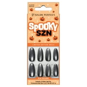 Salon Perfect Halloween Fall Artificial Fake Press On Nails, 393 Magnetic Holographic Green, Medium Almond, File, Glue and Prep Pad Included, 30 Nails