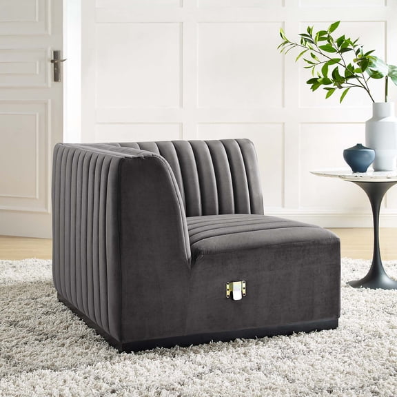 Modway Conjure Channel Tufted Performance Velvet Right Corner Chair in Black Gray