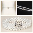 thumbnail image 3 of Cinturón de perlas con diseño de mariposa dorada, 2 unidades, elástico, con diamantes de imitación, para mujeres y niñas, color blanco, 3 of 8