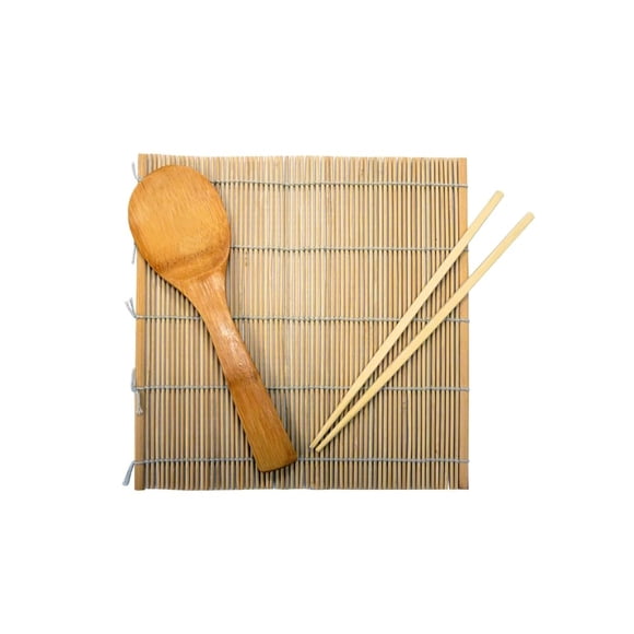 Imusa Usa Juego Completo De Sushi De Bambú De 3 Piezas (Alfombrilla Enrollable, Palillos Y Paleta) Utensilios De Cocina De Varios Tamaños, Color Marrón