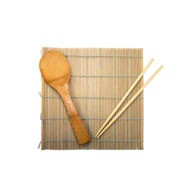 Imusa Usa Juego Completo De Sushi De Bambú De 3 Piezas (Alfombrilla Enrollable, Palillos Y Paleta) Utensilios De Cocina De Varios Tamaños, Color Marrón