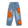 thumbnail image 3 of Karymi Jeans for Women High Waist Floral Print, Large Flower Pattern Loose Wide Leg Denim Trousers with Side Pockets, 3 of 8