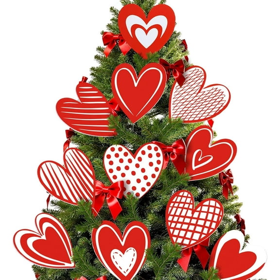 12 Pcs Valentines Day Decorations Tree Ornaments 8 Inch Large Red White Heart Valentine Decorations Cute Hear Picks Ornaments for Valentine's Day Tree Topper Home Wedding Décor