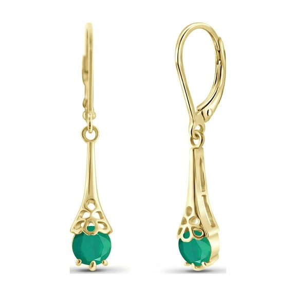 1.00 Carat T.G.W. Emerald 14k Gold Over Silver Dangling Earrings