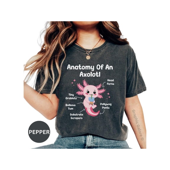 Funny Axolotl Anatomy T-Shirt - Adorable Salamander Science Tee for Biology Lovers | Unisex Pink Gift