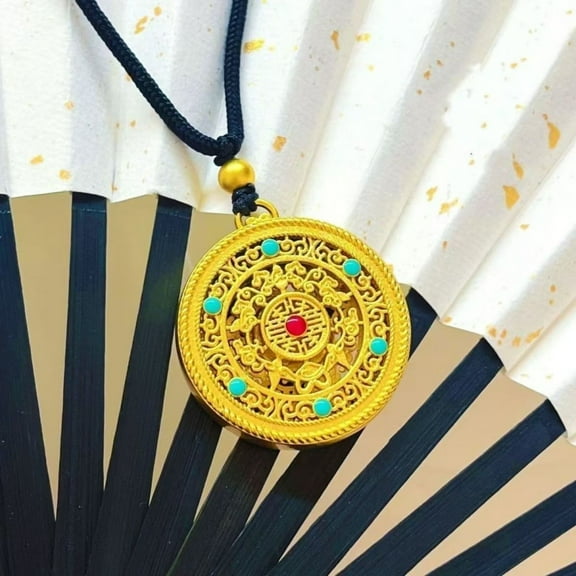 Six Character Mantra Pendant Eight Treasures Compass Design God of Wealth Amulet Necklace Buddhist Spiritual Jewelry Unisex