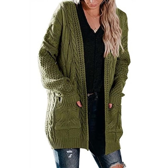 Idoravan Cardigans for Women Clearance Spring Women's Solid Color Cardigan Wool Sweater Pocket Recreational Long Sleeve Tops