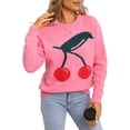 thumbnail image 3 of Chandails Mignons en Tricot Épais pour Femmes Tendance Imprimé 3D Cerise Automne Hiver Chaud Col Rond Tricoté Chandail Rose m, 3 of 10