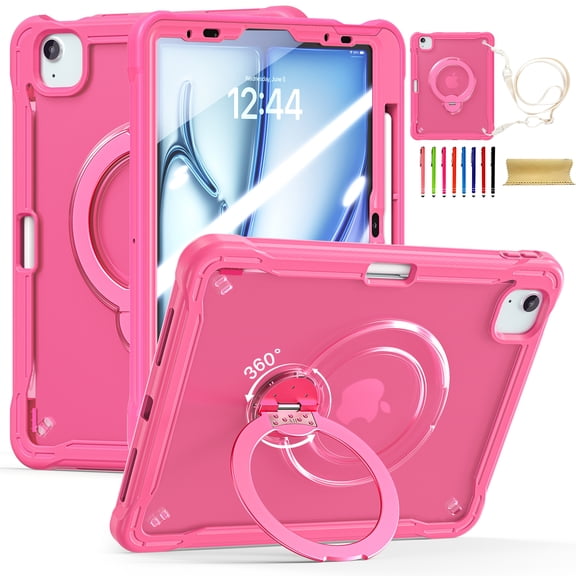 Allytechgroup for iPad Air M3 M2 Case 2025/2024/ iPad Pro 11 Case 2022/2021/2020/2018 Back Cover with Kickstand & Shoulder Strap, Durable PC TPU Material with Metal Ring Case for iPad Air 5th 4th Gen