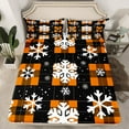 thumbnail image 2 of Feelyou Xmas Snowflake Queen Sheet Sets, Orange Checkered Flat Sheet, Happy Christmas Holiday Queen Fitted Sheet, Luxury Bedroom Decor,4 Pieces, 2 of 7