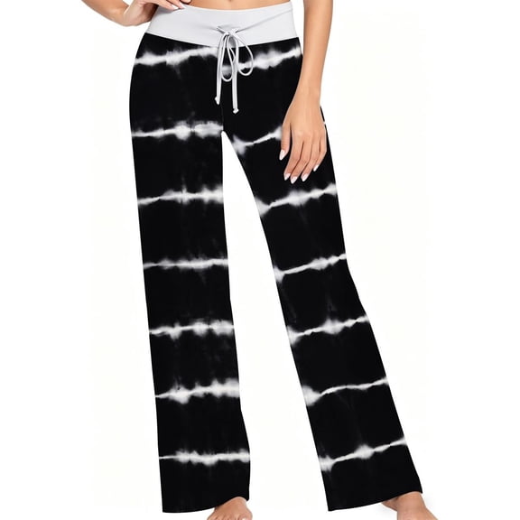 Women Pajama Pants Black White Tie Dye Striped PatternοΌ Soft Lounge Sleep PantsοΌ Casual Comfy Loose Fit Pajama Bottoms With Elastic WaistοΌ Perfect Gifts For Birthday Holidays.