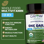 Grow Vitamin One Daily Multivitamin for Men - Energy Support, Whole Food Vitamins & Minerals, Non-GMO, 90 Capsules