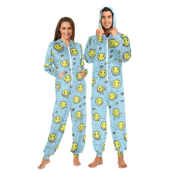 Smiley Faces Adult onesie Pajamas, Crystal Velvet Ultra Soft Warm Jumpsuit for Men and Women
