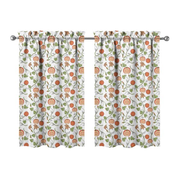 Fall Kitchen Curtains 39 Inch Short - 32Panel Set, Autumn Harvest Print, Rod Pocket Window Treatment for Thanksgiving, Farmhouse, Cafe, Living Room - Machine Washable