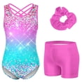 thumbnail image 2 of Aideaone Gymnastics Leotards for Girls Shiny outfits with Shorts Hair Scrunchie 5-10Y, 2 of 7