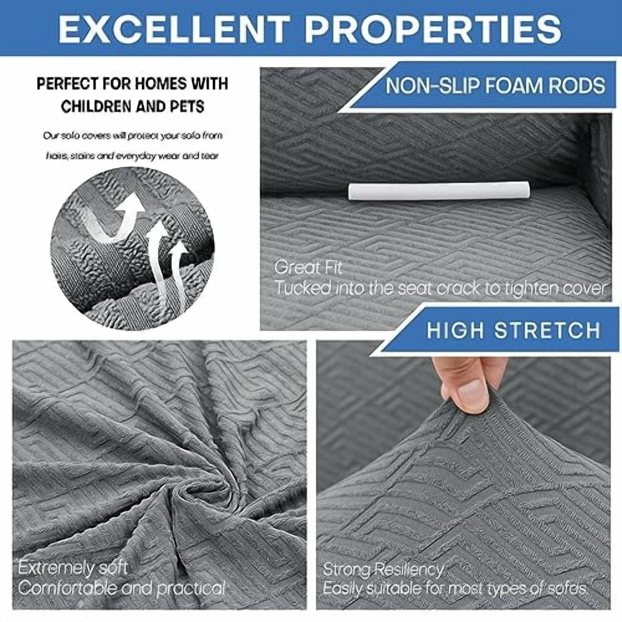 1-Piece Stretch Sofa Cover for 3-Cushion Couch (79-91 Inches), Pet Friendly Washable Furniture Protector with Elastic Bottom, Soft Light Gray Slipcover for Living Room