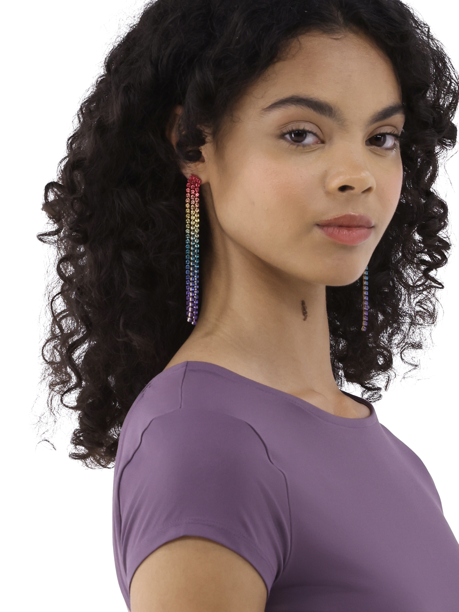 No Boundaries Linear Rainbow Rhinestone Earrings, Women’s