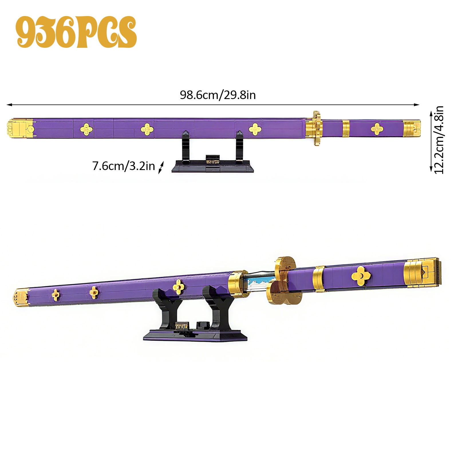 956 PCS Demon Slayer Zenitsu Katana Sword Building Block – 39 Inch Anime Sword Set with Scabbard & Display Stand, Best Gift for Boys & Demon Slayer Fans