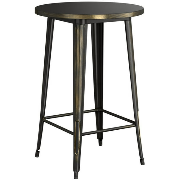 30'' Round All Weather Distressed Gold Metal Restaurant Patio Bar Height Table For Indoor or Outdoor Use