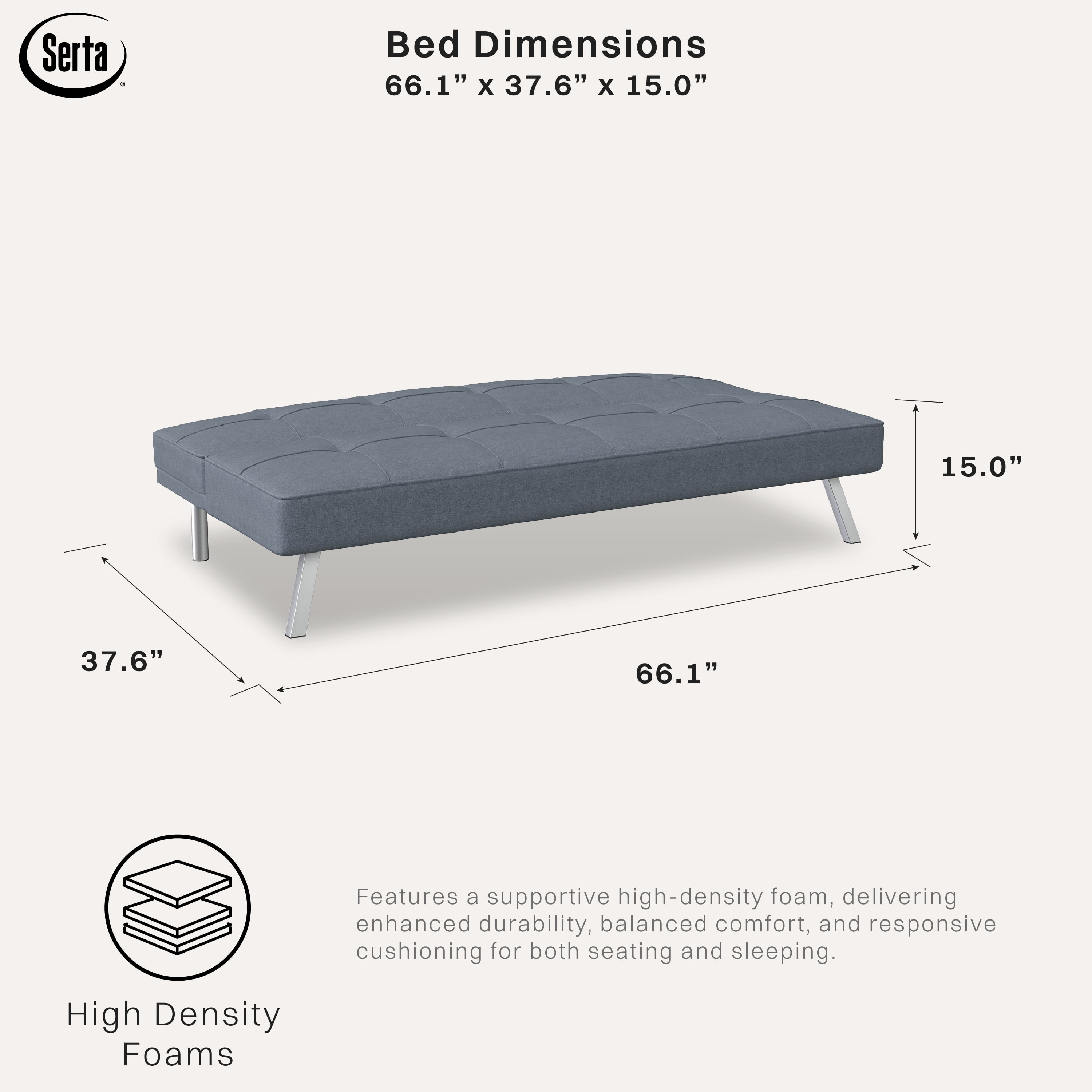 Serta Chelsea Convertible Sofa, Lounger and Full Size Bed, Light Gray Fabric