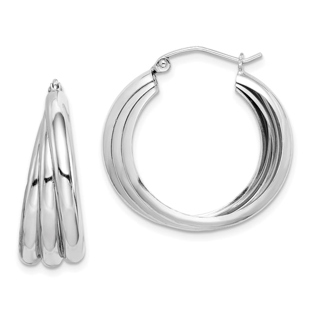 925 Sterling Silver Triple Tube Round Hoop Earrings
