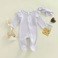 thumbnail image 2 of Bellafa Newborn Girl Ribbed One-Piece Long Sleeve Footies Romper Jumpsuit Zipper Pjs Baby Girls' Sleep and Play Pajamas with Bowknot Headband, 2 of 7