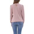 thumbnail image 3 of Allegra K Women's Vintage Mock Neck Puff Long Sleeve Casual Houndstooth Plaid Blouse M Pink, 3 of 5