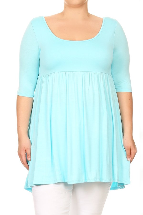 Moa Collection Women's Plus Size Trendy Style Baby Doll Solid Dress