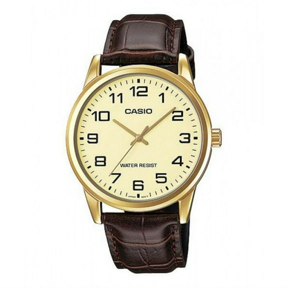 Casio Men's Brown Leather Band Gold Bezel Standard Analog Watch MTPV001GL-9B