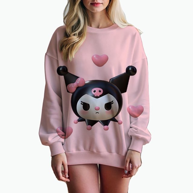 Sudadera con estampado de Hello Kitty para mujer, sudadera con capucha para mujer de High Street, ropa con estampado Y2K, suéter informal de cuello redondo