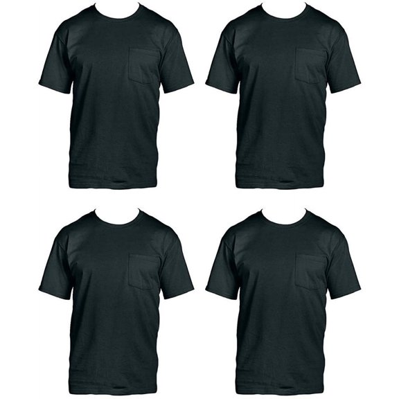 Fruit of the Loom Mens 5 oz. 100% Heavy Cotton HD Pocket T-Shirt 3931P Pack of 4- Black, 3XL