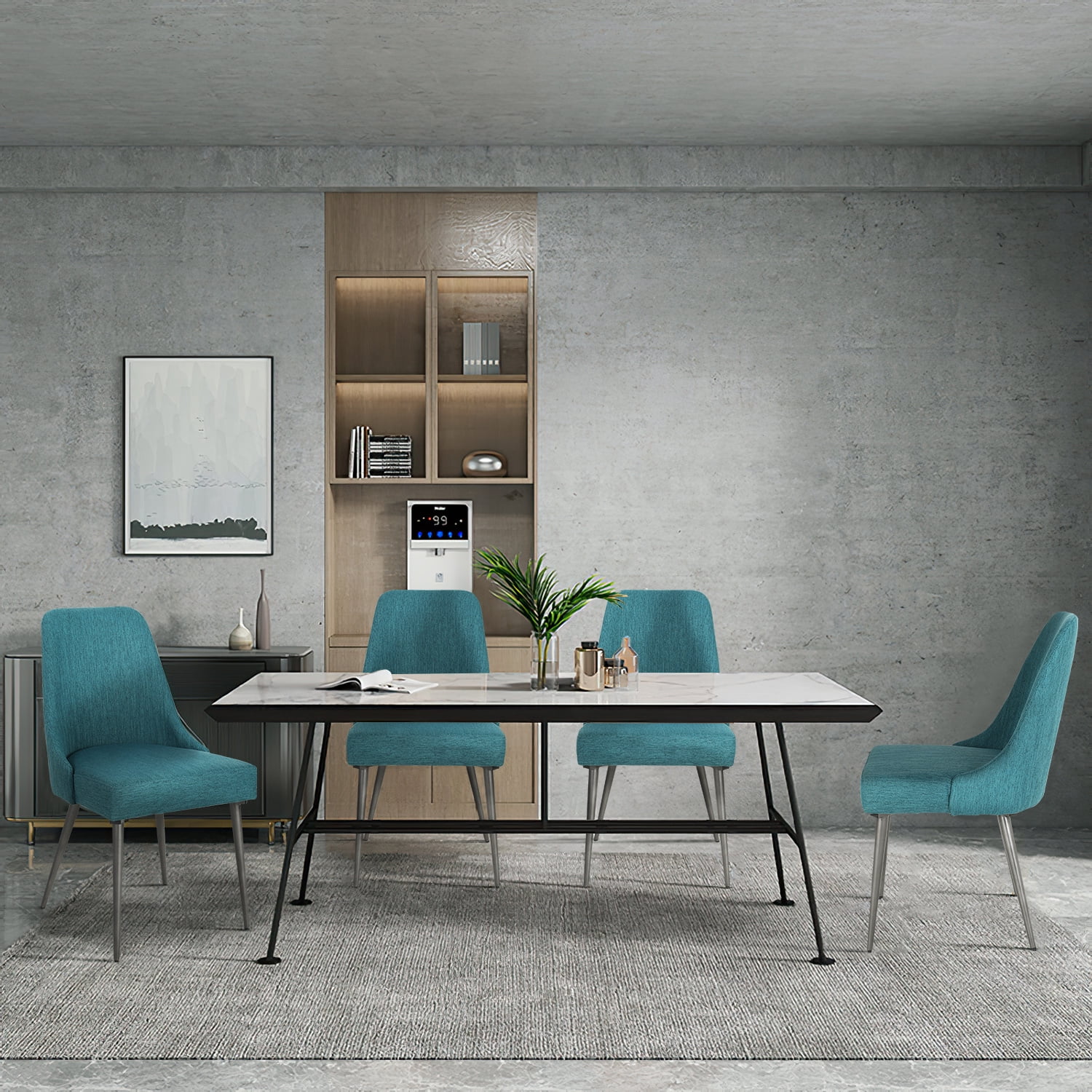 Kadyn Upholstered Kitchen Chair with Metal Legs, Modern Dinner Chairs Set of 2, Dining Chairs for Home, Kitchen, Living Room, Teal