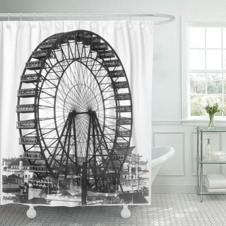 CYNLON Retro Vintage Ferris Wheel at Chicago World Fair Bathroom Decor Bath Shower Curtain 60x72 inch