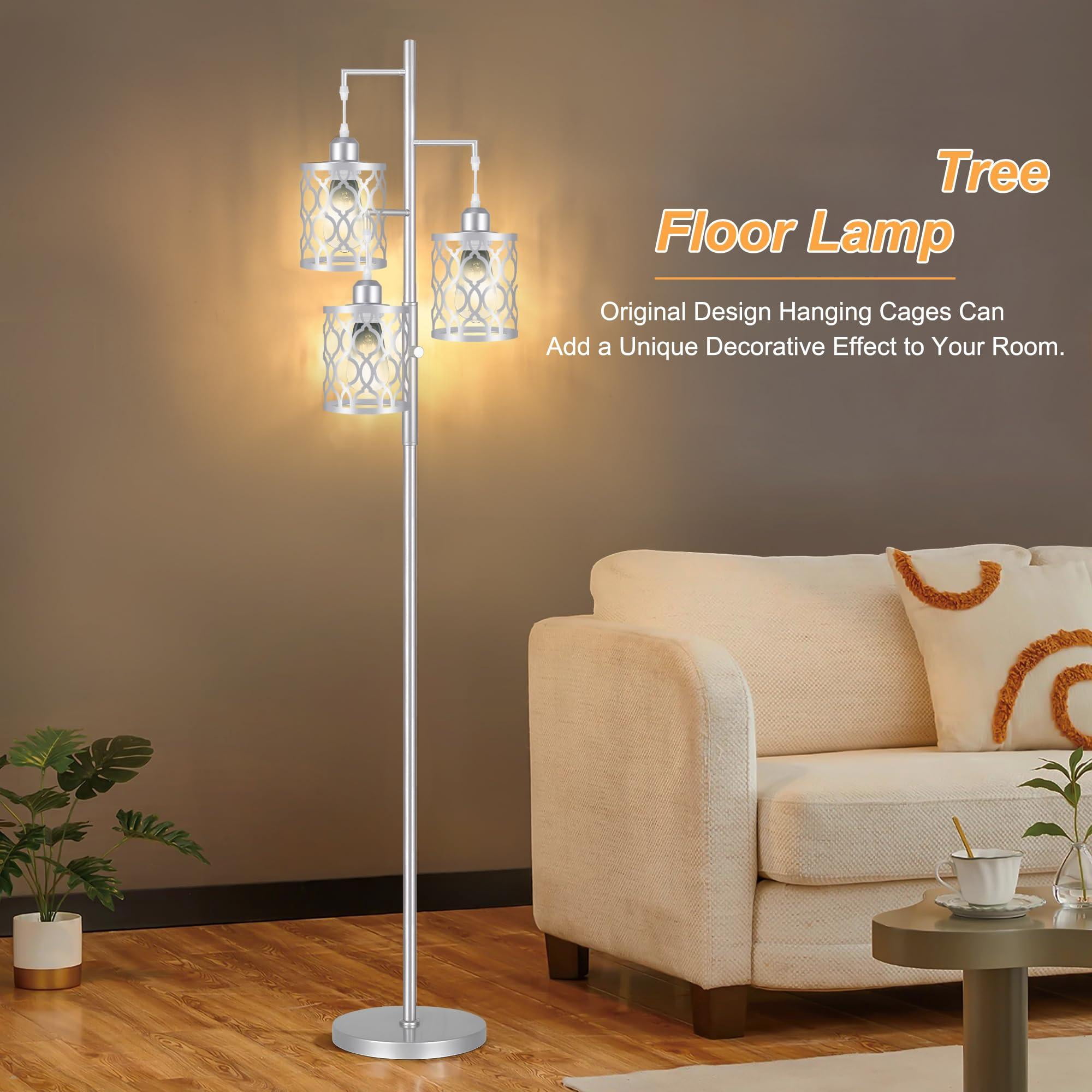 68" Farmhouse Floor Lamp  Dimmable Industrial Lamps For Living Room 3 Light Rustic Standing Tall Including 3 6w Edison Bulbs Tree Bedrooms Office Bar